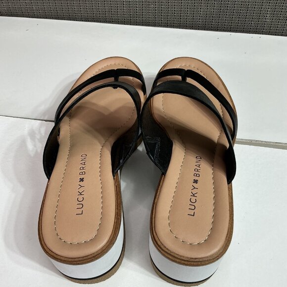 Lucky Brand Women's Black Leather Platform Sandals Size 8 M - Picture 4 of 9